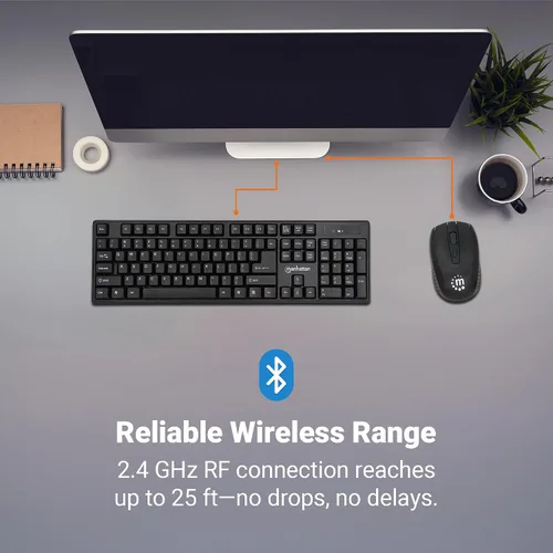 Vista 3 de Manhattan Combo de teclado y mouse inalámbricos, juego de teclado inalámbrico USB de tamaño completo con dongle de 2.4 GHz para PC, computadora
