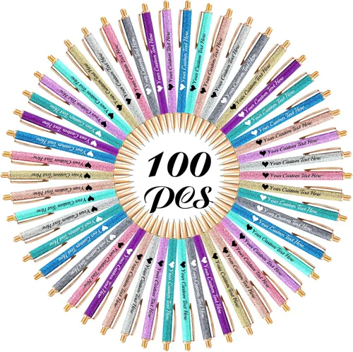 Vista 10 de 10 bolígrafos personalizados con purpurina, bolígrafos impresos personalizados a granel, bolígrafos retráctiles de tinta negra para graduación