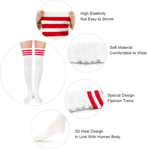 Vista 7 de Century Star Women's Casual Athlete Striped Over Knee Thin Thigh High Tights Long Stocking Socks