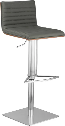 Vista 13 de Armen Living Adele - Taburete giratorio moderno de altura ajustable de piel sintética y madera de nogal con base cromada para encimera de isla