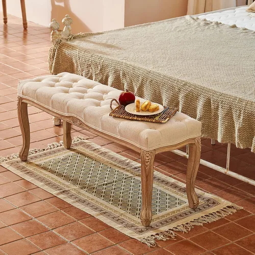 Vista 5 de VONLUCE Banco de comedor vintage con asiento acolchado y patas de madera de goma, banco tapizado de entrada de 44 pulgadas con espuma viscoelástica