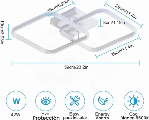 Vista 4 de DELIPOP Lámpara de techo LED moderna de 23 pulgadas, lámpara de techo empotrada de 42 W 6500 K, lámpara de techo acrílica para pasillo, sala
