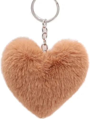 Vista 9 de ikasus Llavero de corazón de felpa lindo llavero de pompón, llavero de bola de felpa esponjoso, bolsa de coche, colgante de llavero suave, Rojo