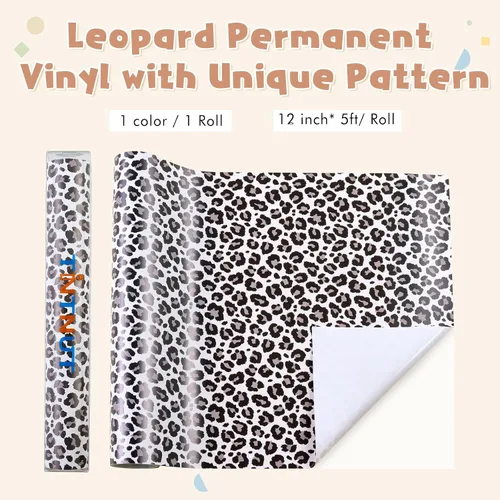 Vista 2 de Tintnut Rollo de Vinilo Permanente de Guepardo - 12" x 5 pies, Rollo de Vinilo Adhesivo con Patrón de Leopardo, Estampados de Animales en Blanco