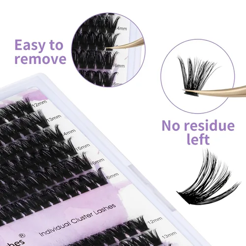 Vista 5 de Racimos de pestañas 60D/80D, extensiones de pestañas DIY, pestañas rizadas D, racimos de pestañas esponjosas, longitud mixta 12-16 mm, racimos