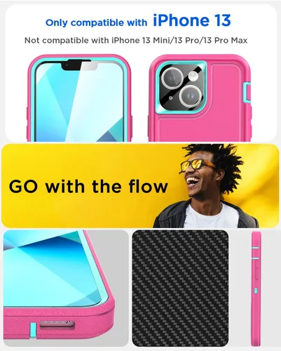 Vista 2 de AICase Funda para iPhone 13 con soporte integrado con protector de pantalla de vidrio + lente de cámara, resistente protección contra caídas, cuerpo