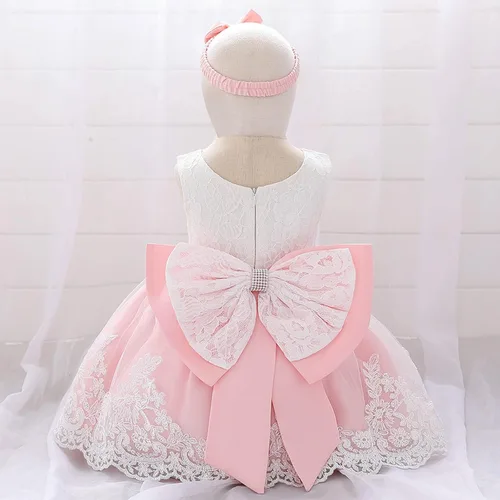 Vista 5 de Vestido de novia de princesa de tul para niña de 0 a 24 meses, con lazo, bordado de encaje