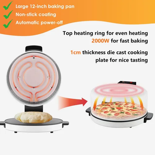 Vista 4 de Horno eléctrico para pizza, máquina de pizza de 12 pulgadas, para encimera, horno de pizza crujiente, pizza casera en 6 minutos. Ideal para fiestas