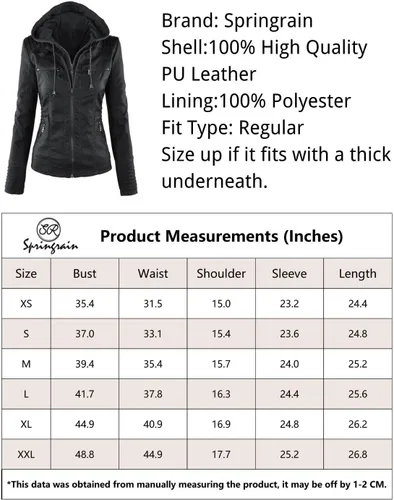 Vista 7 de Springrain Women's Faux Leather Jacket Moto Biker Coat with Detachable Hood Motorcycle Jacket