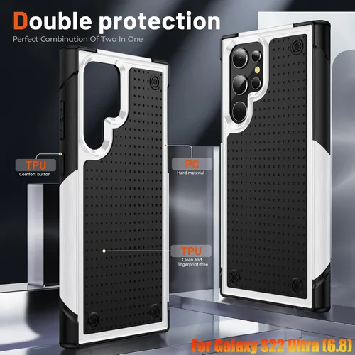 Vista 5 de Funda resistente para Samsung Galaxy S22 Ultra de 6.8 pulgadas, 4 esquinas con bolsas de aire [protección contra caídas de 12 pies], agarre