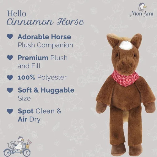 Vista 2 de MON AMI Juguete de peluche Cinnamon The Horse – Caballo de peluche suave de 15 pulgadas, peluche de poni de granja con bandana, animal sentado