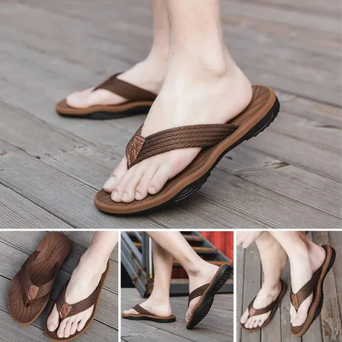 Vista 5 de MGGMOKAY Sandalias cómodas para hombre, sandalias con soporte de arco, sandalias casuales con correa en T para hombre, zapatos de playa de verano