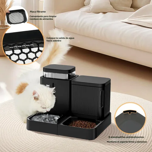 Vista 4 de ZOMISIA Juego de alimentador automático para gatos y dispensador de agua, dispensador de alimentos para gatos por gravedad 2 en 1 con rotación