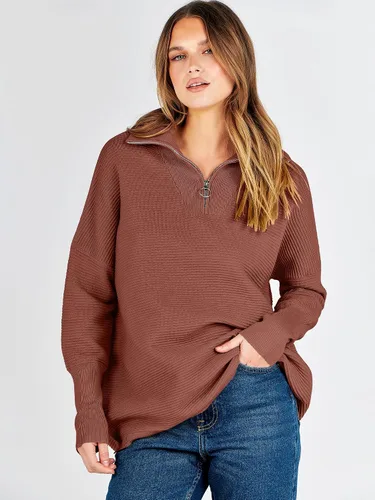Vista 7 de ANRABESS Suéter de punto acanalado holgado de gran tamaño con cremallera de un cuarto para mujer, ropa de moda de otoño 2024