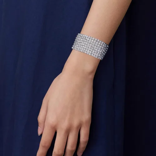 Vista 4 de Zealmer Pulseras elásticas apilables de diamantes de imitación multicolor brillantes para mujer Metal
