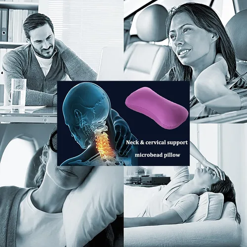 Vista 4 de Almohada de cuello de microcuentas para apretar, almohada para reposacabezas de hueso y soporte cervical, cojín cómodo y suave de tubo universal
