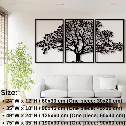 Vista 4 de Arte de pared de metal – Arte de pared de metal de árbol de la vida de 3 piezas, decoración de pared de árbol de metal grande, decoración de pared