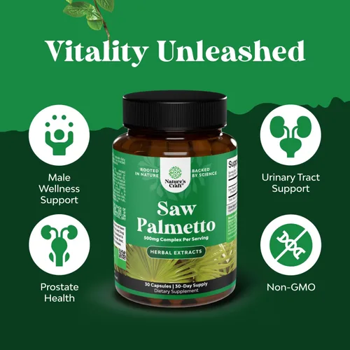 Vista 7 de Extracto de palma enana americana extra fuerte, complejo de hierbas avanzado para la salud del cabello y apoyo urinario con esteroles vegetales