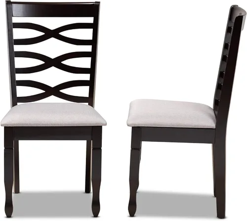 Vista 3 de Baxton Studio Lanier - Juego de sillas de comedor de 2 piezas, tapizadas de tela gris, madera con acabado marrón expreso Gris/Café Espresso