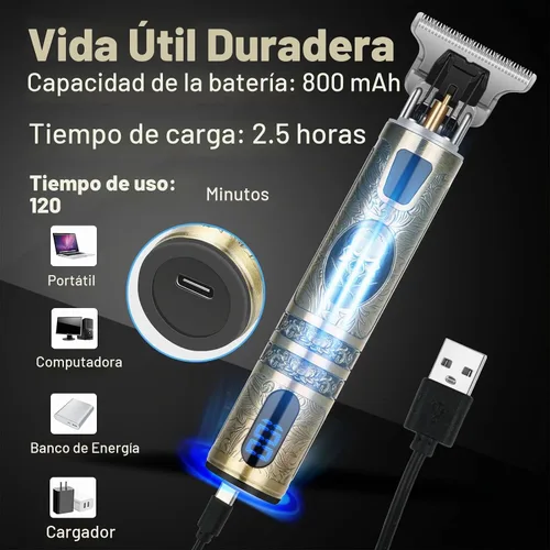 Vista 3 de candyfouse Cortapelos profesional para hombres, recortadora de barba inalámbrica recargable con pantalla LCD, kit de corte y aseo, carga USB tipo C
