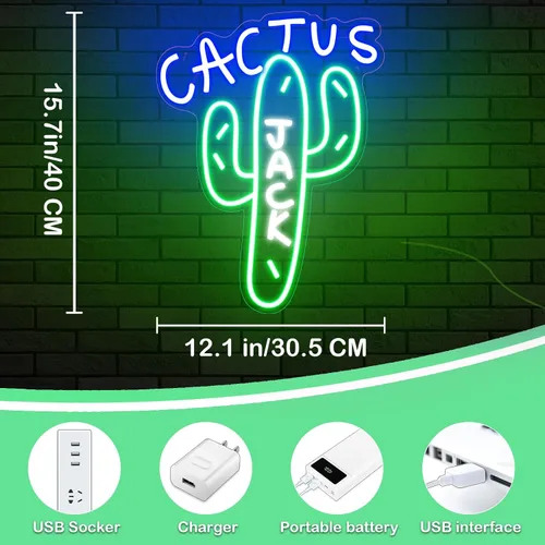 Vista 3 de Letrero de neón Cactus Jack - Letreros de neón LED con atenuación para decoración de pared 15.7 X 11.8 pulgadas, luces de neón de color alimentadas