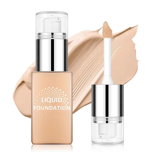 Vista 8 de Base líquida de cobertura completa, maquillaje facial impecable mate - mediano Base ligera de textura cremosa, hidratante y suavizante, a prueba