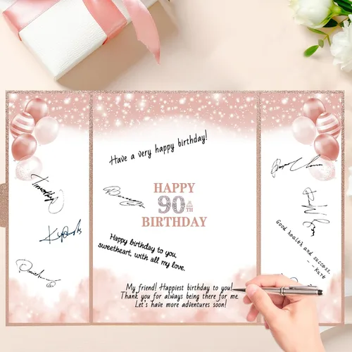 Vista 5 de Trgowaul Decoraciones de cumpleaños 90 para mujer, alternativa al libro de invitados de cumpleaños 90, decoraciones de cumpleaños 90, tarjeta