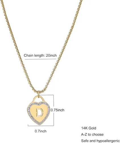 Vista 2 de CaleesLLC Collares con inicial de acero inoxidable chapado en oro de 14 quilates 26 letras de la A a la Z collar personalizado con corazón