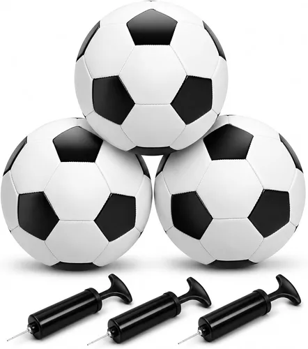 Vista 9 de Balón de fútbol de tamaño 2/3/4/5 con bomba y bolsa, pelota desinflada, paquete de 1, 2 o 3 unidades, color blanco y negro clásico, pelota de fútbol