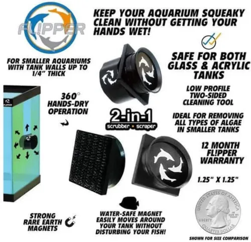 Vista 3 de FL!PPER Flipper Pico 2 en 1 Limpiador magnético de algas para acuario y pecera, color negro