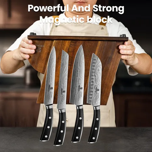 Vista 3 de Juego de cuchillos magnéticos de 15 piezas para cocina con bloque, juego de cuchillos de cocina hechos de acero inoxidable alemán de alto carbono