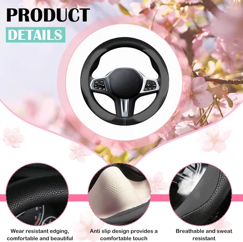 Vista 2 de SuperKaKa Funda Universal para Volante de Coche en Gris y Negro 2025, Protector de PU Cómodo, Antideslizante y Transpirable de Imitación de Cuero