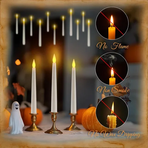 Vista 7 de Homemory 10 velas flotantes con control remoto de varita, velas colgantes mágicas con temporizador, luz cálida parpadeante para decoraciones