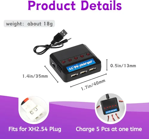 Vista 5 de Batería LiPo de 500mAh 3.7V 702035 con Molex XH2.54/Molex Plug,Compatible con DEERC F35, para LEAMBE P-40 Warhawk/Holystone/LEAMBE P-40 Warhawk RC