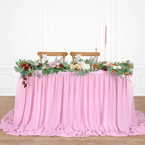 Vista 9 de QueenDream Falda de mesa de gasa azul bebé de 6 pies para mesa rectangular, mantel transparente para baby shower, boda, cumpleaños, fiesta temática