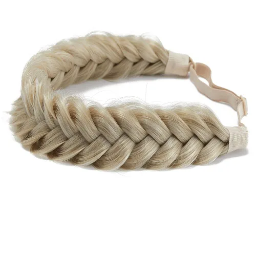 Vista 25 de Diadema trenzada sintética clásica de cabello con hebras anchas para boda, trenzas esponjosas desordenadas, banda para peluca, accesorio de belleza
