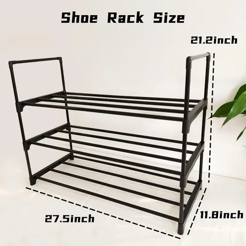 Vista 3 de Organizador de zapatos, estante de almacenamiento de zapatos reversible de metal de 3 niveles que ahorra espacio, para entrada, armario, puerta