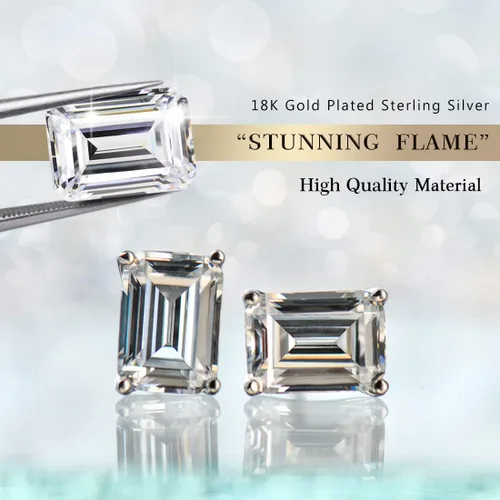 Vista 2 de STUNNING FLAME" Trillion-cutCushion-cutEmerald-cutMarquise-cut ... 18K White Gold Plated Sterling Silver Cubic Zirconia Simulated Diamond Stud