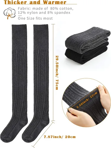 Vista 2 de Women Thigh High Socks Over Knee Stockings Cotton Long Booting Socks Leg Warmers
