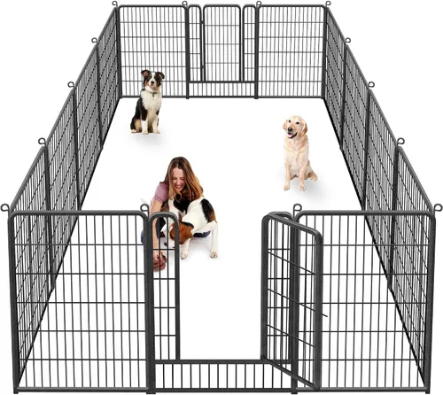 Vista 9 de Corralito para perros, 40 pulgadas de altura, 38 paneles de valla resistente para perros con puerta, corral de ejercicio antioxidante para perros