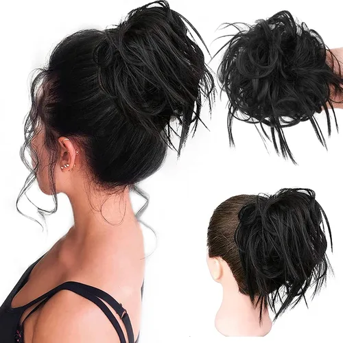 Vista 50 de HMD - Extensiones de cabello tipo chongo alborotado con rodelo despeinado, banda elástica de goma, extensiones de cabello sintético para mujer