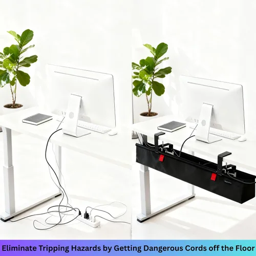 Vista 2 de Bandeja de organización de cables para debajo del escritorio, organizador de cables grande sin taladrar de 36 pulgadas con tela Oxford fácil