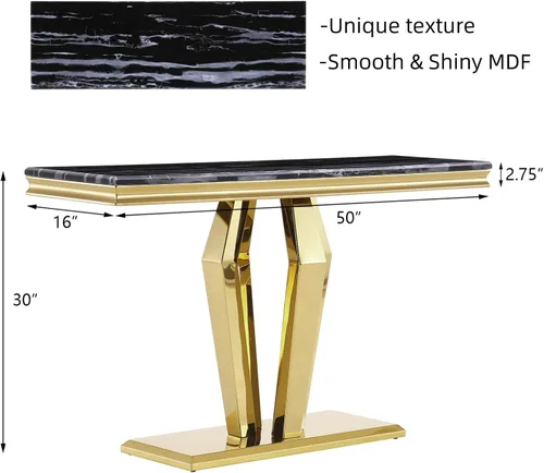 Vista 2 de ACEDCOR - Mesa consola moderna, mesa rectangular para sala de estar y entrada con base geométrica de espejo, negro dorado