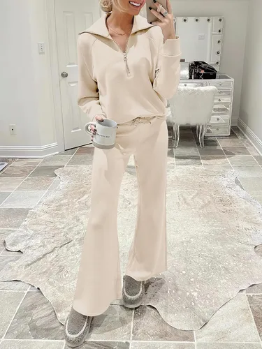 Vista 9 de ANRABESS Women 2 Piece Outfits Sweatsuit Set 2023 Fall Oversized Half Zip Sweatshirt Wide Leg Sweatpant Lounge Set Tracksuit