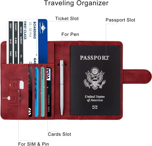 Vista 4 de WALNEW Funda para pasaporte de viaje, pasaporte, tarjetero, cartera