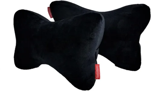 Vista 2 de Paquete de 2 almohadas de cuello de viaje con forma de hueso de perro, espuma viscoelástica, para automóvil, autobús, camión, conducción cómoda Negro