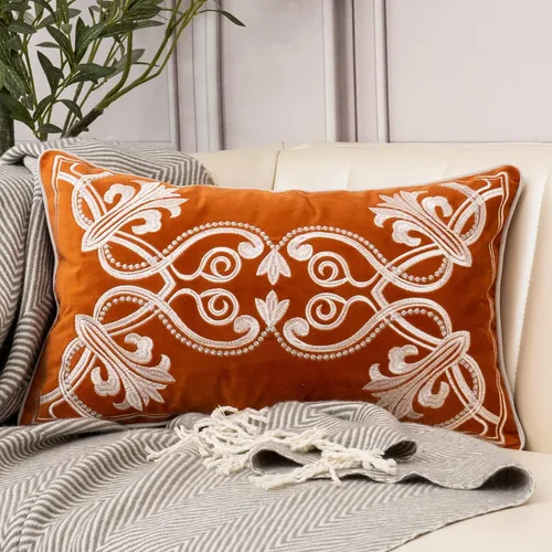 Vista 24 de Aeckself Funda de almohada floral europea de 16 x 16 pulgadas, funda de almohada decorativa bordada de terciopelo de lujo para sofá, dormitorio