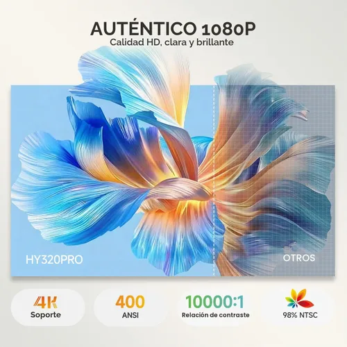 Vista 2 de Mini proyector con Wifi 6 y Bluetooth 5.4, proyector portátil inteligente 4K, Android 14 y 400 ANSI, enfoque automático y Keystone, proyector