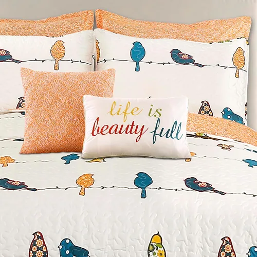Vista 3 de Lush Decor - Juego de colcha de pájaros Rowley, juego de 7 piezas, matrimonial/queen, multi - Juego de ropa de cama reversible con fundas