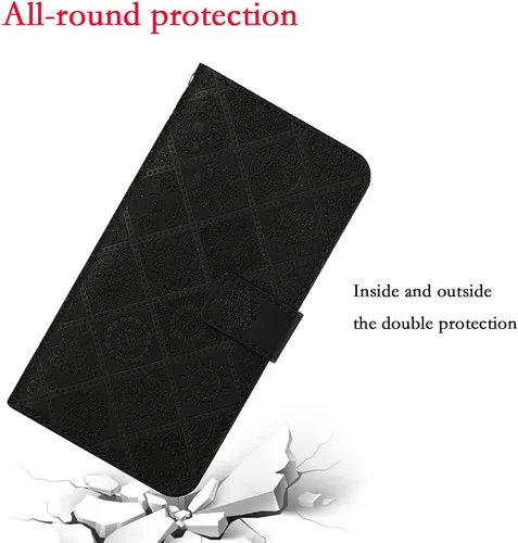 Vista 7 de Funda compatible con Samsung Galaxy A32 5G con tarjetero de cuero con tapa abatible, estampado retro con función atril, funda protectora magnética